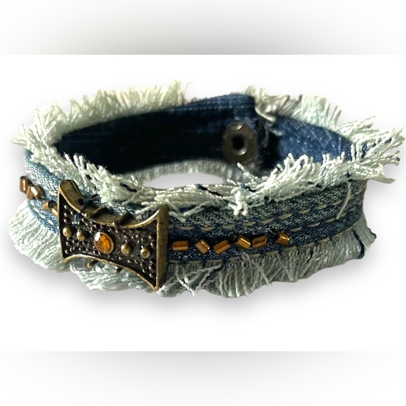 Boho chic -Handmade Denim Bracelet and charms - Picture 2 of 3